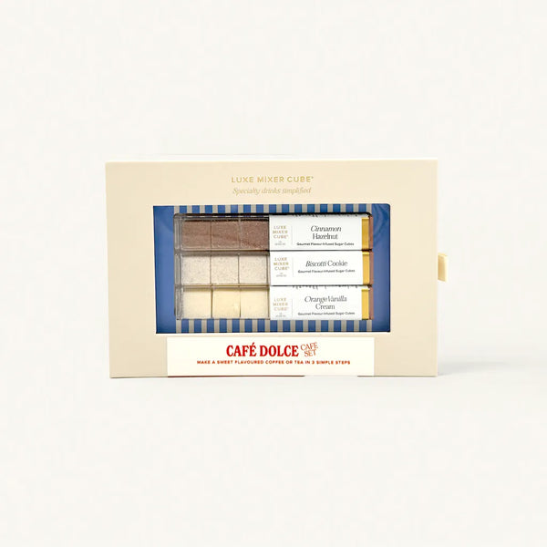 Café Dolce cookie set in a decorative box on a white background
