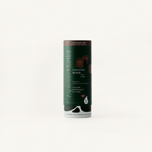 Espresso Martini Luxe Mixer Cube cocktail mixer cube Tallboy, on an off white background