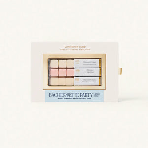 Bachelorette party mixer cube set in a decorative box on a white background