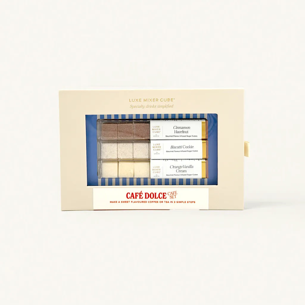 Café Dolce cookie set in a decorative box on a white background