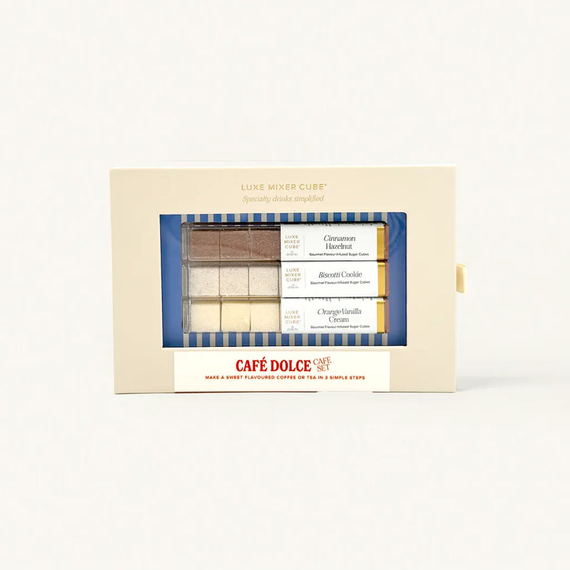 Café Dolce cookie set in a decorative box on a white background