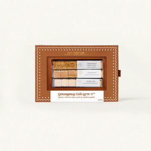 Gingerbread Chai Latte mixer cube set in decorative packaging on a white background
