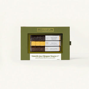 Chocolate bars in a green box with visible brand name on a white background