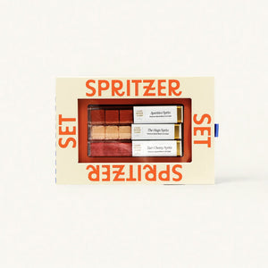Aperitif Spritzer Set premium packaging containing Aperitivo, Bright Tart Cherry, and Hugo gourmet cocktail mixer cubes.