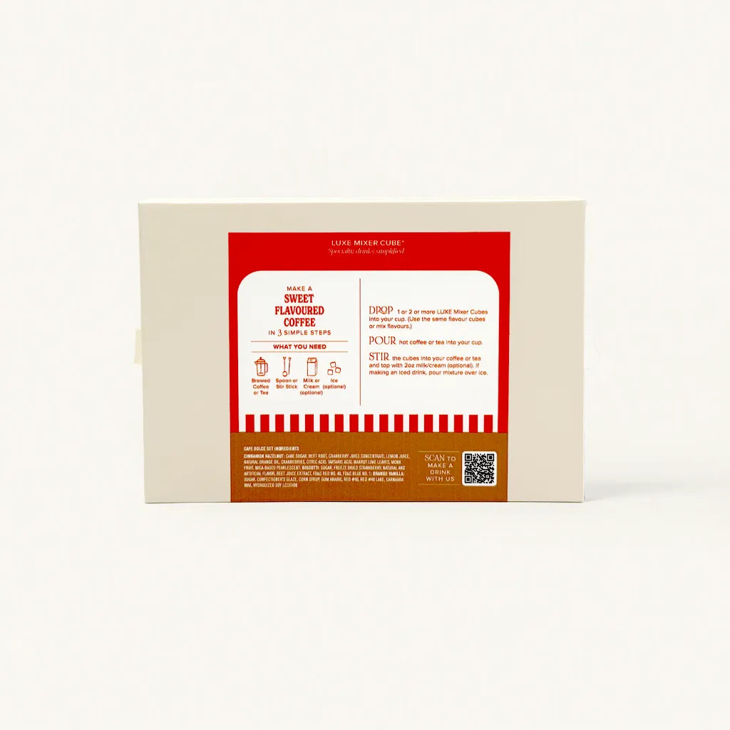 Product packaging with a red and white label on a beige background
