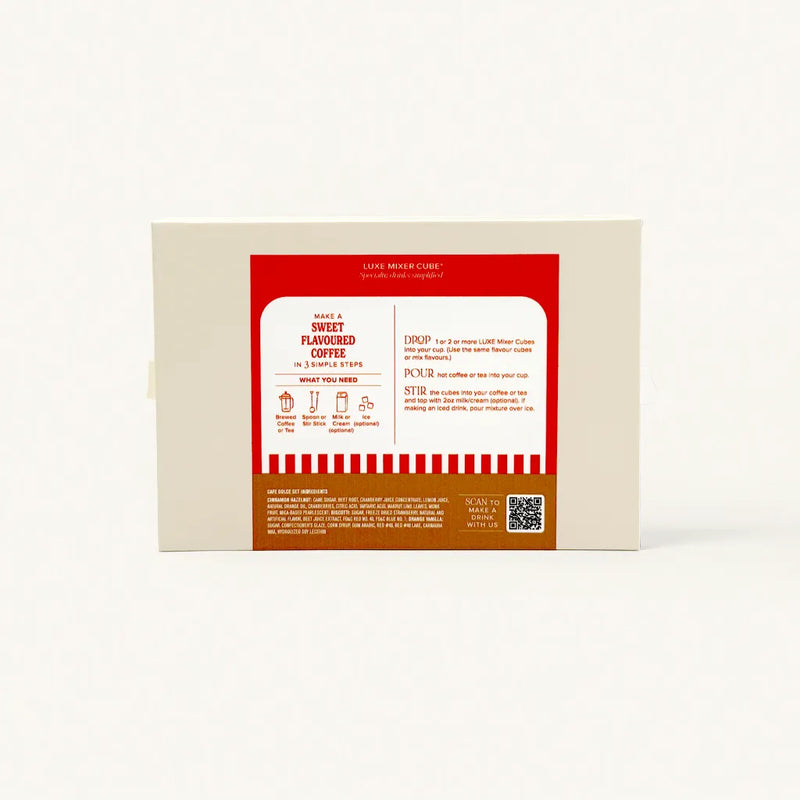 Product packaging with a red and white label on a beige background